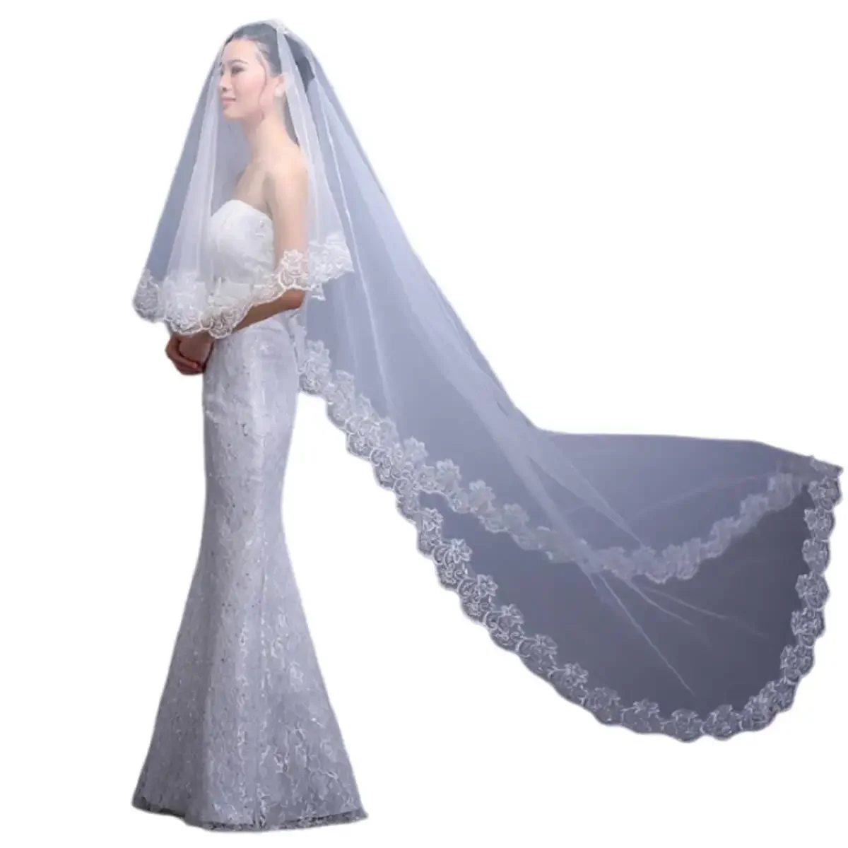 Wedding Bridal Veil 3 Meters Long One Layer Ivory White Elegant Accessories Velos De Novia Voile De Mariee