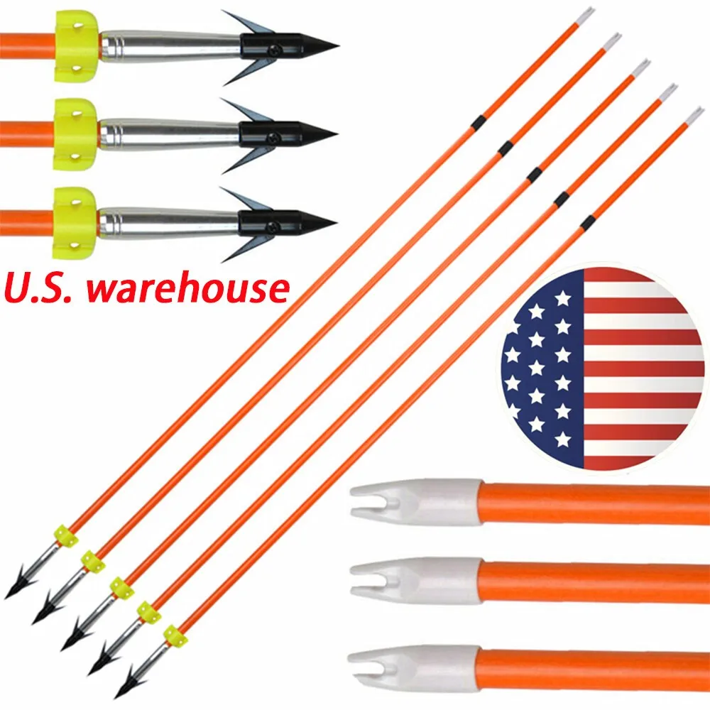 

6/12pcs Fishing Arrows OD 7.8mm Solid Fiberglass Replaceable Broadheads Safety Slides Hunter Bowfishing Shooting Hunting Fish