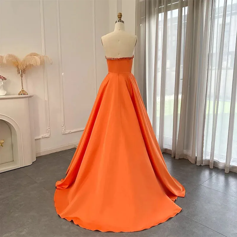 Elegante vestido laranja para mulheres, vestido luxuoso Dubai Crystal linha A, vestido de festa formal de baile 2022