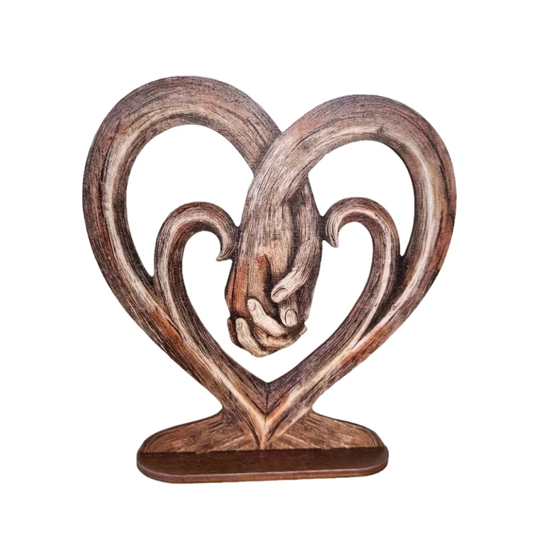 Forever Love Ornament Friendship Gift Wooden Heart-in-Hand Love Decor Valentine's Day Gift Heart Holding Hands Art Sculpture