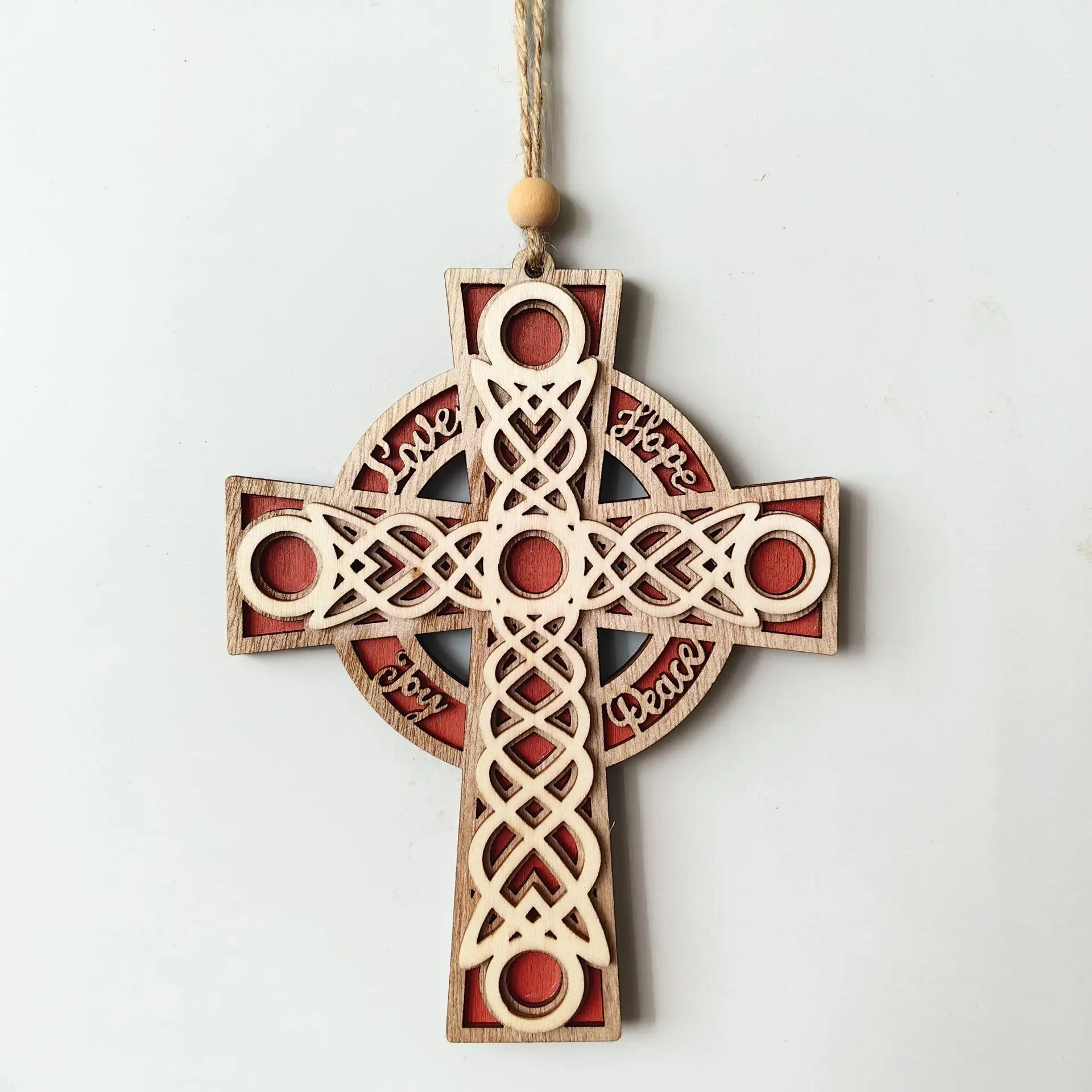 

3pcs Christmas Wooden Cross Ornament | Celtic Knot Laser Cut Love Hope Peace Hanging Decor | Festive Xmas Tree Home Window