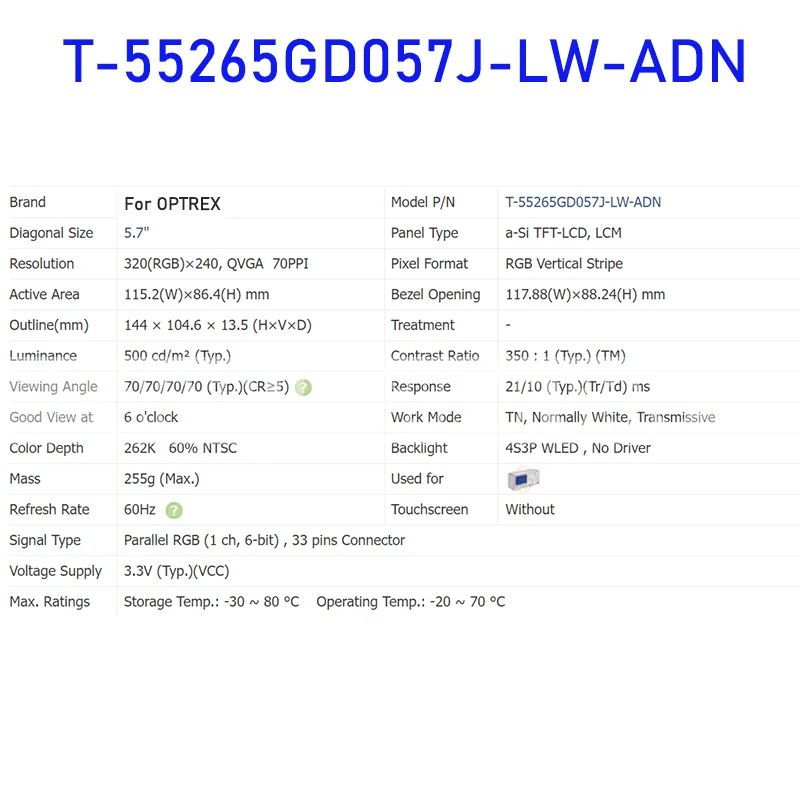 T-55265GD057J-LW-ADN 5.7 Cal oryginalny LCD Panel wyświetlacza dla OPTREX fabrycznie nowa i szybka wysyłka 100% przetestowane