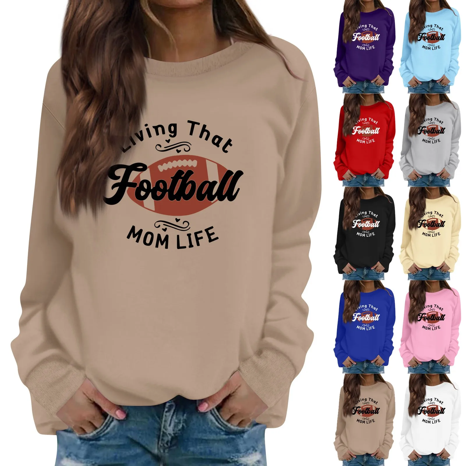 Women Rugby Graphic Printing Sweatshirt Fashion Casual Long Sleeve Loose Round Neck Pullover Tops Daily Regular Basic Sweatshirt