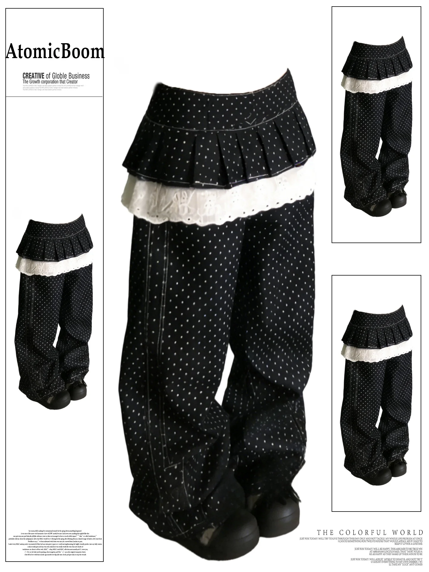 

American Style Retro Black Polka Dot Lace Splice Loose Jeans Skirt Pants Women Summer New Design Sensation Casual Loose Fit