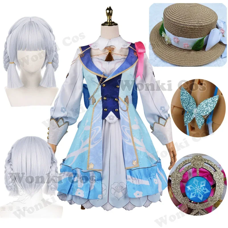 Kamisato Ayaka new skin cosplay costume dress springbloom missive Ayaka cosplay wig full set with hat lolita dress