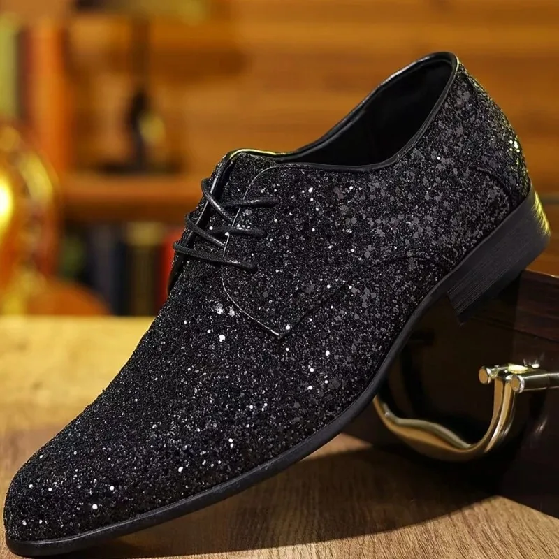 Shoes for Men Derby Men Shoes Oxfords Suit Party Dress Scarpe Uomo Eleganti Purple Golden Silver Black Shoes Man