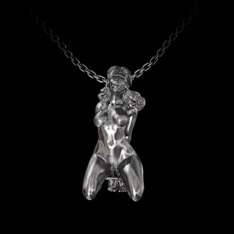 

Fashion Silver Color Truss Up Sexy Goddess Pendant Necklace for Men Women's Long Chain Necklace Angel Necklace Punk Jewelry