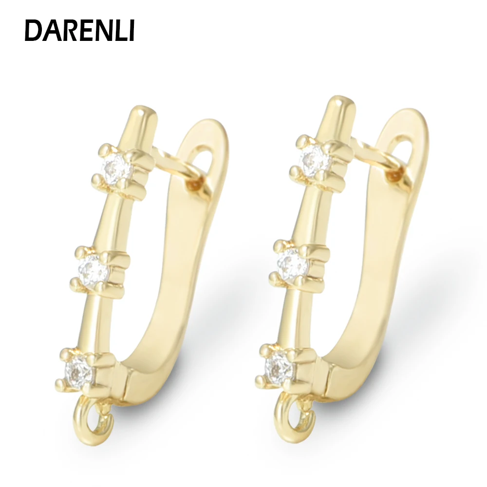 

DARENLI NEW 18K Gold /Rhodium Plated Zircon Brass Earring Hook Clasp DIY Jewelry Making Findings Accessories Wholesale ﻿