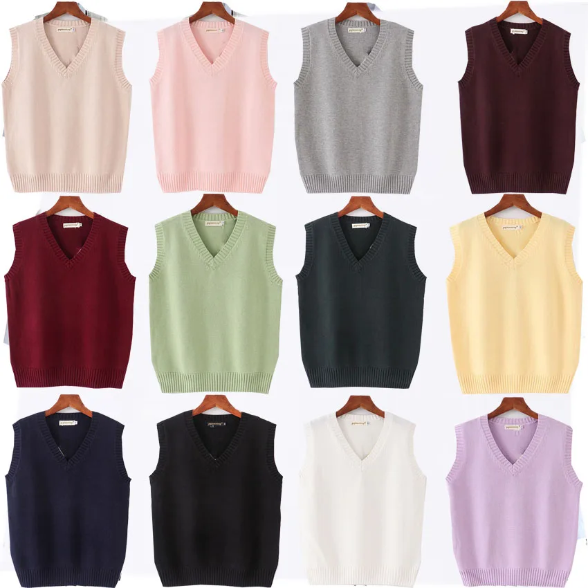 Sweter bez rękawów kamizelka kobiety mężczyźni V-neck Preppy studenci chłopcy dziewczęta klasyczne, na wiosnę sweter z dzianiny koreański moda