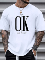 Men's 100 Cotton Summer Loose Fit   OK Printed T-shirt Tops Cool Design Street Short Sleeve Top Tee Cotton Clothing