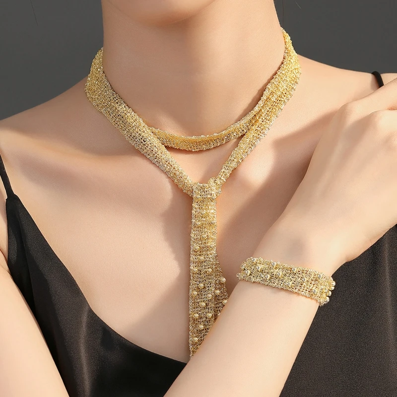 Bellux Necklace S925 Silver European and American Style Woven Beads Luxury Banquet Party Scarf Sweater Long Chain Necklace