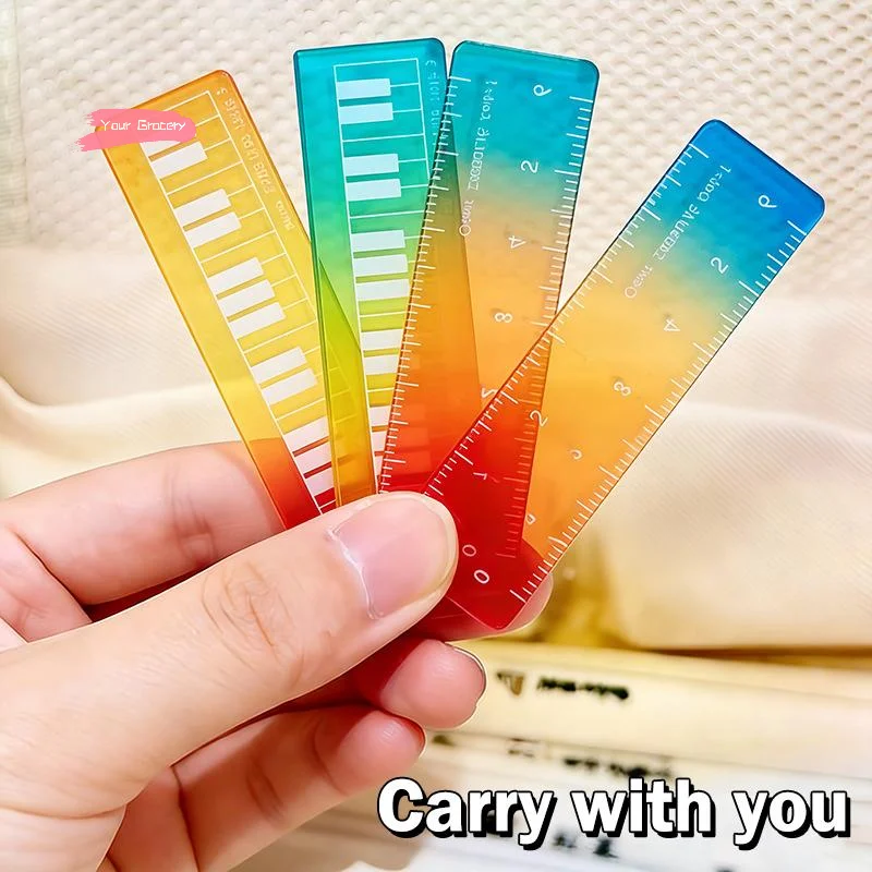 Y-5/10/50pcs Colorful Iridescent Cartoon Palm Ruler Mini Straight Ruler Student Notebook Pocket Portable Gradient Measuring Tool