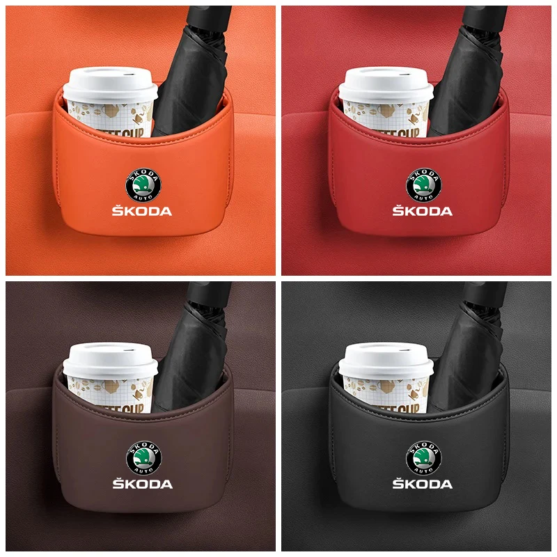 

Genuine Leather Car Storage Box Trash Can for Skoda Octavia 3 Fabia Kodiaq Kamiq RS Rapid Yeti Auto Interior Accessories Tools