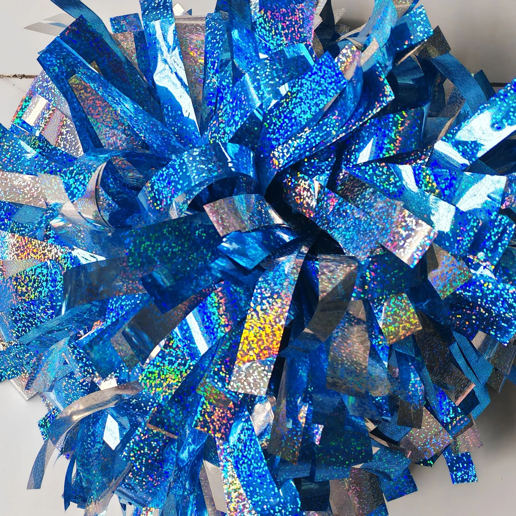 

1PIECE,Cheerleader Pom Pom Pom,Metallic Silver Holographic, Light Blue Holographic, Custom Size and Color, Baton Handle