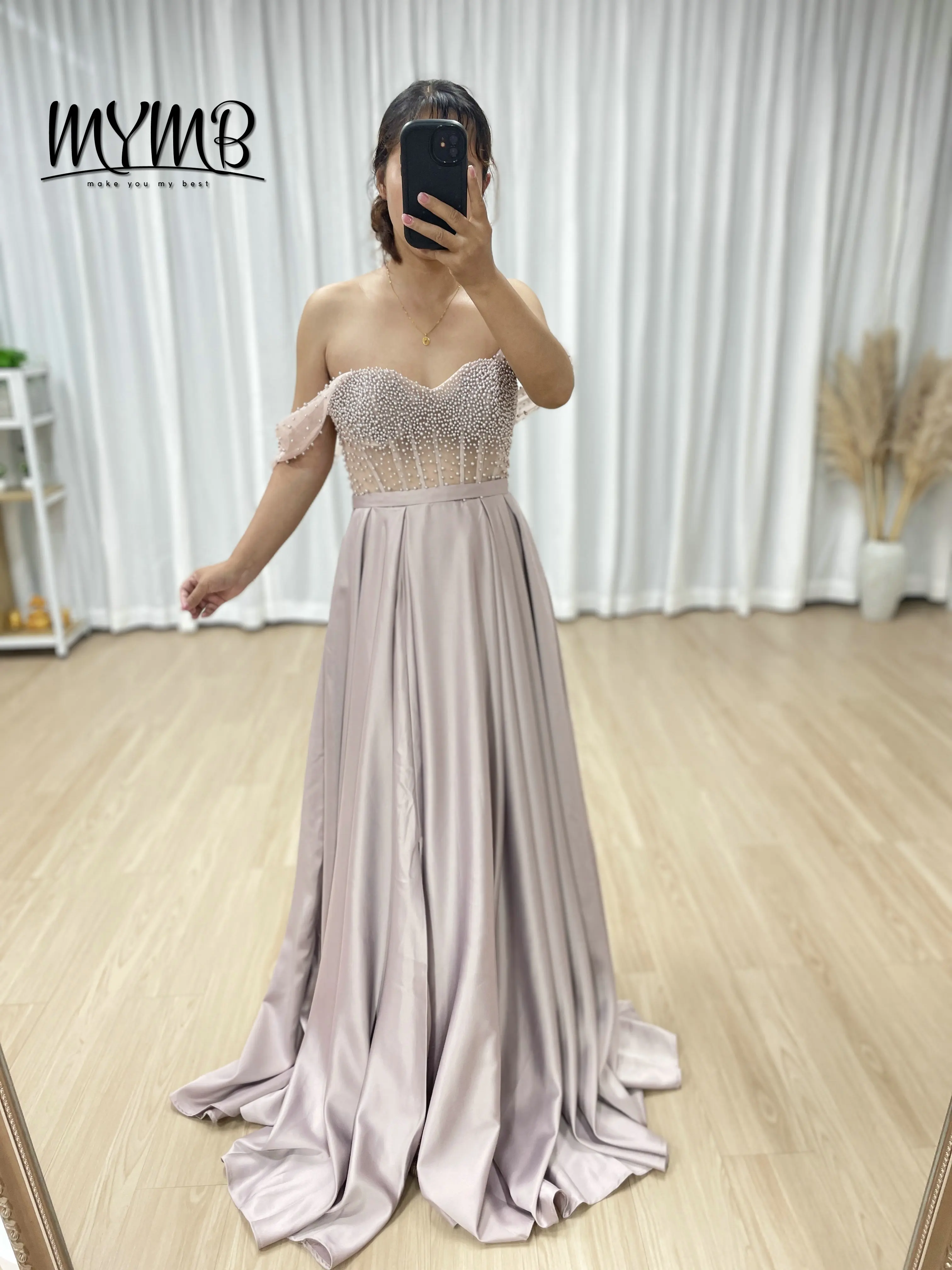 

MYMB Elegant Satin Long Evening Wedding Guest Dresses off Shoulder Beaded Plus Size A-line Mother of the Bridal Dresses MY30150