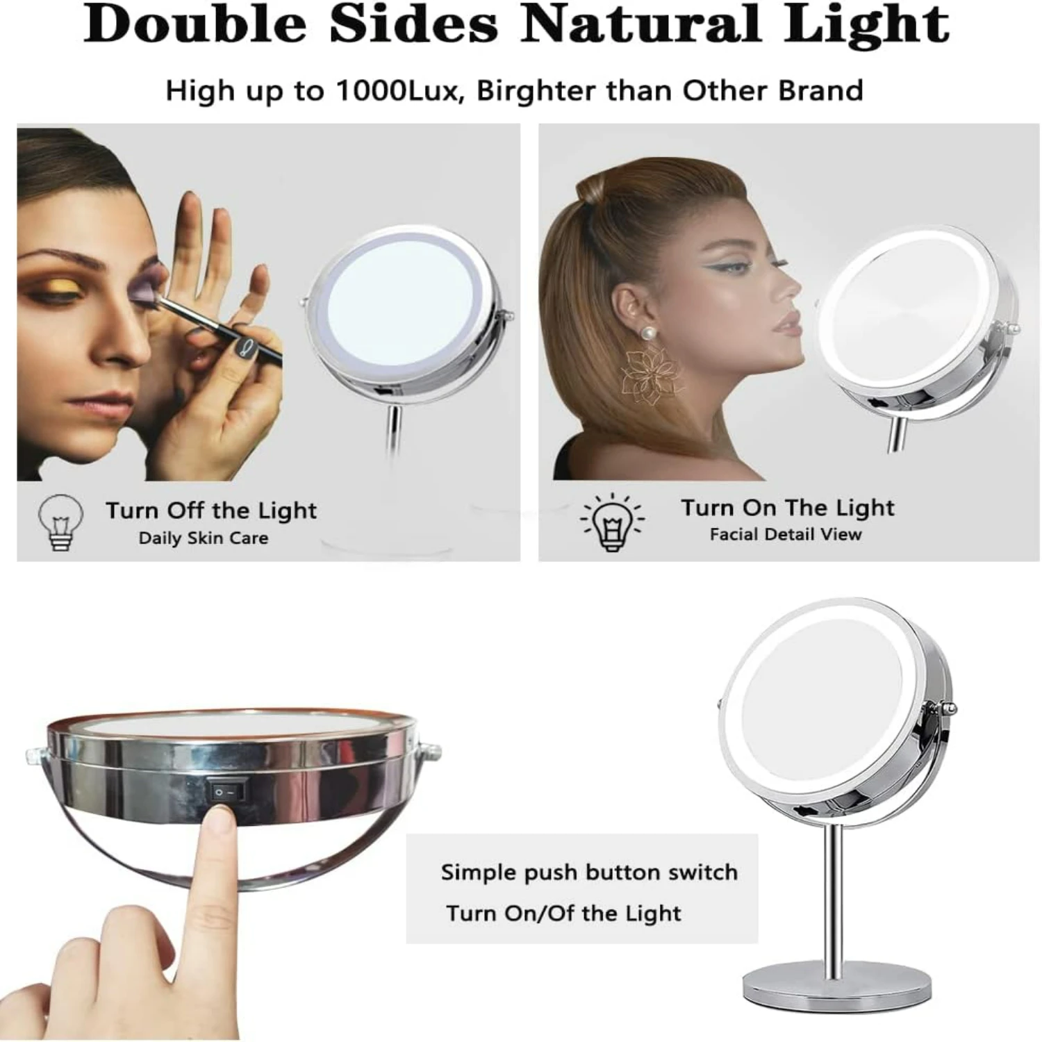 Elegant LED Lighted Makeup Mirror with Adjustable Brightness & Color Temperature, Modern Vanity Mirror for Beauty Routine, Sleek