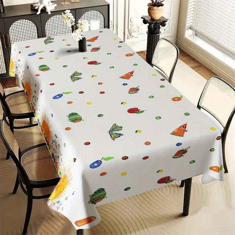 A cartoon caterpillar tablecloth - butterfly insect, sunlight watercolor, white rectangular tablecloth decoration