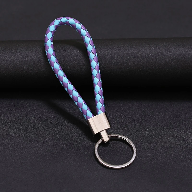 New Handmade PU Leather Rope Pendant Keychain Woven Key Chain Metal Key Rings for Women Bag Ornaments Car Key Ring Accessory