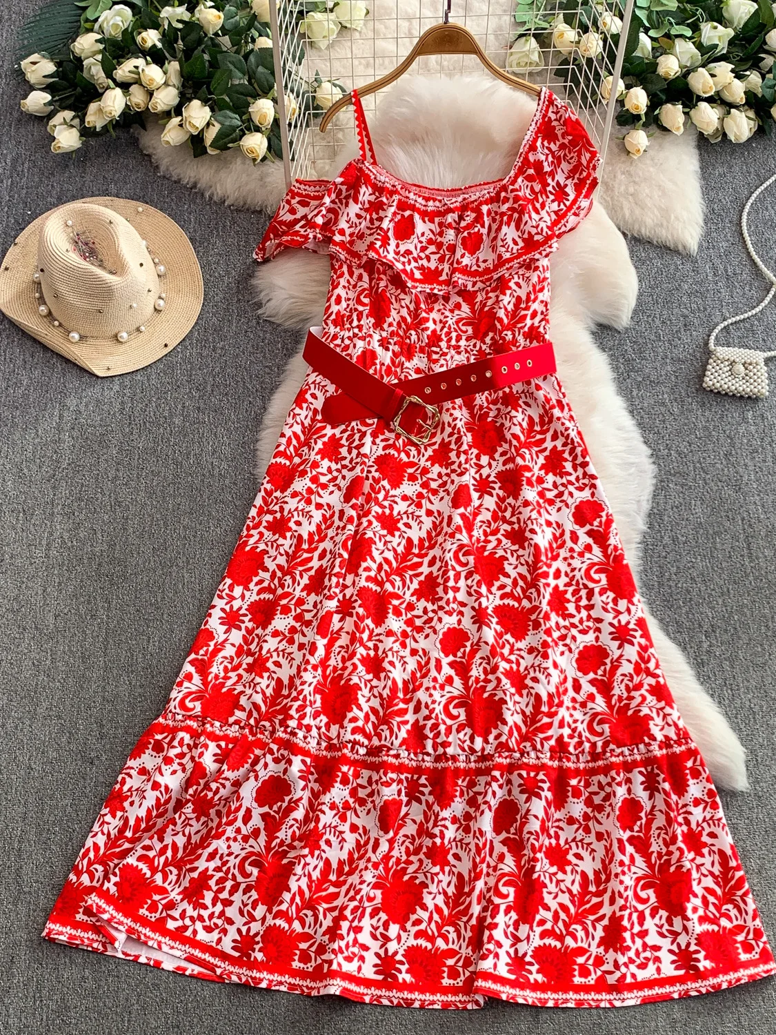 Ele vestido con estampado floral de cintura alta para mujer ort Sve Dr pajarita cintura falda ceñida Sle otoño Faion Dr