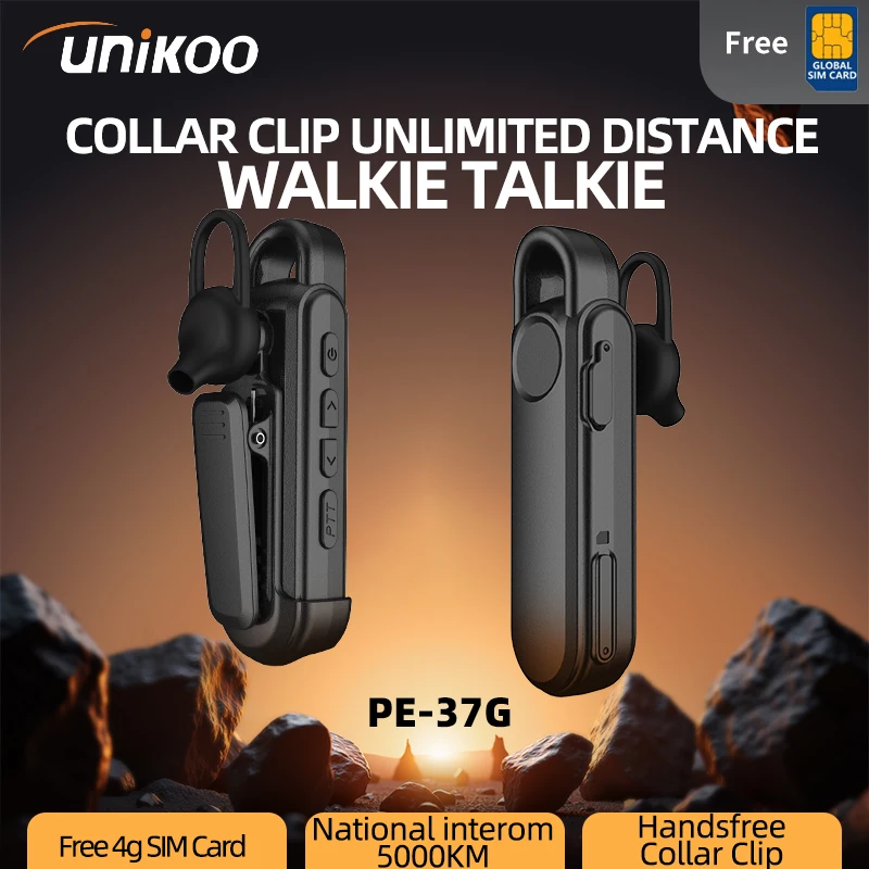 

UNIKOO PE-37G Mini clip-on Unlimited Distance GLOBAL Walkie Talkie POC Radio Transceiver Free Sim Card with Earphone