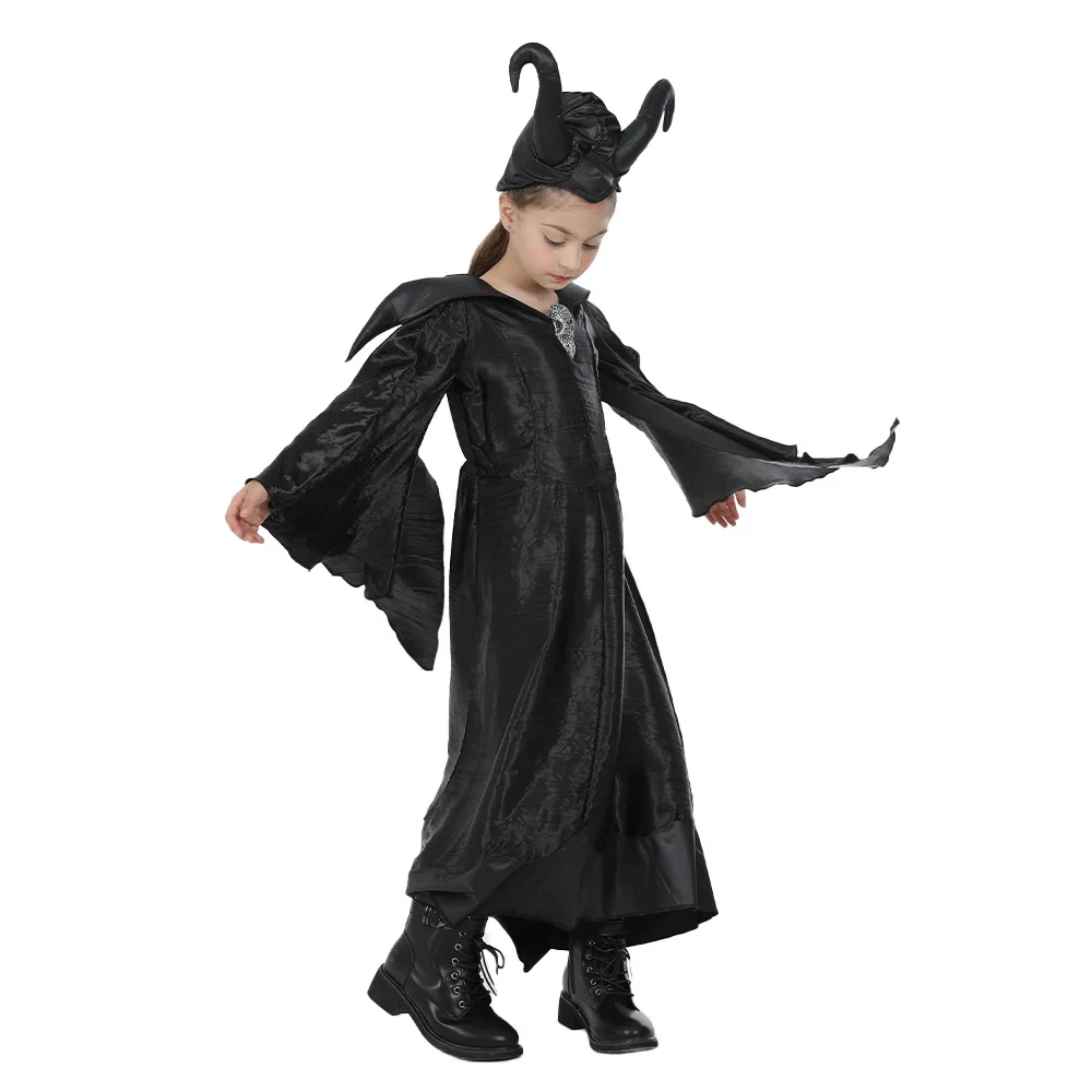 Halloween Witch Cosplay Traje para Crianças, Festa de Férias, Conjuntos De Vestidos Engraçados, Moda Manga Longa, Roupas De Performance De Palco, Preto