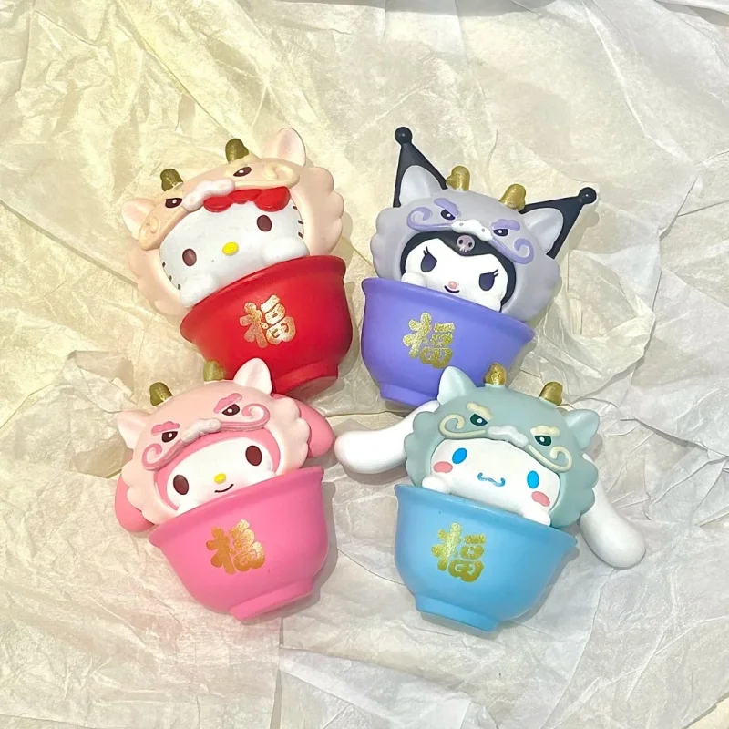 Подлинная Bandai Sanrio Family Lucky Dragon Silk Series слепая коробка Kawaii Kuromi Hangyodon Коллекционная фигурка Модная игрушка Веселый подарок