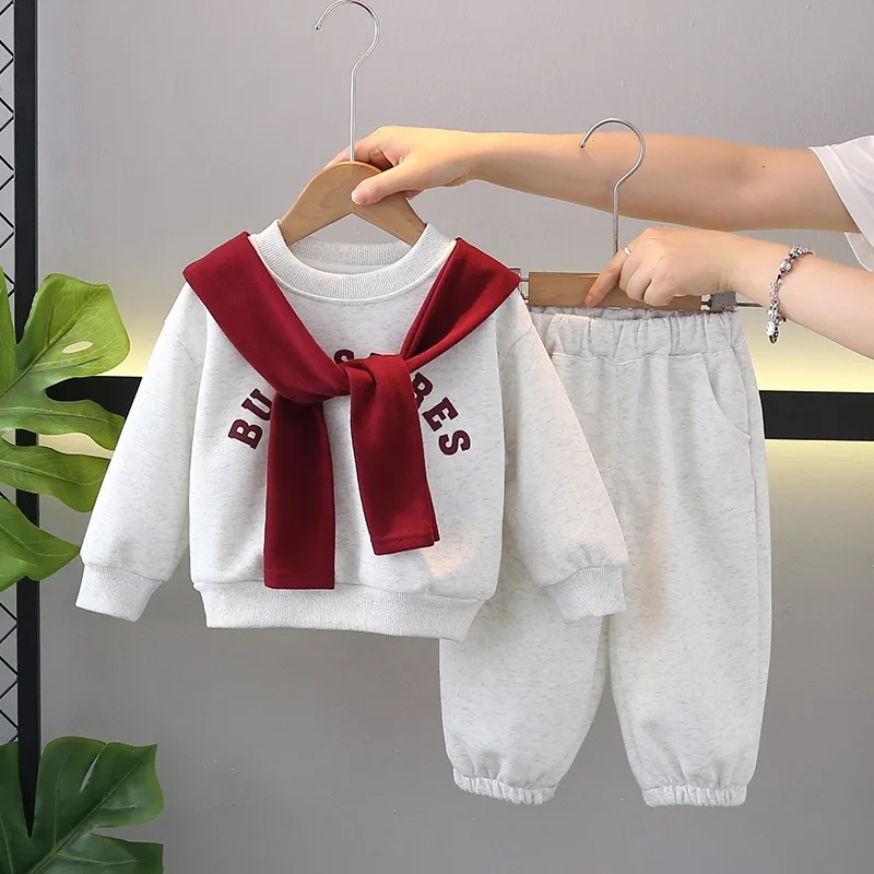

Baby Girls Sets 2025 Spring Autumn Fashion Shawl Sweatshirt Sweatpants Casual Solid Color White Gray Two Piece Sets