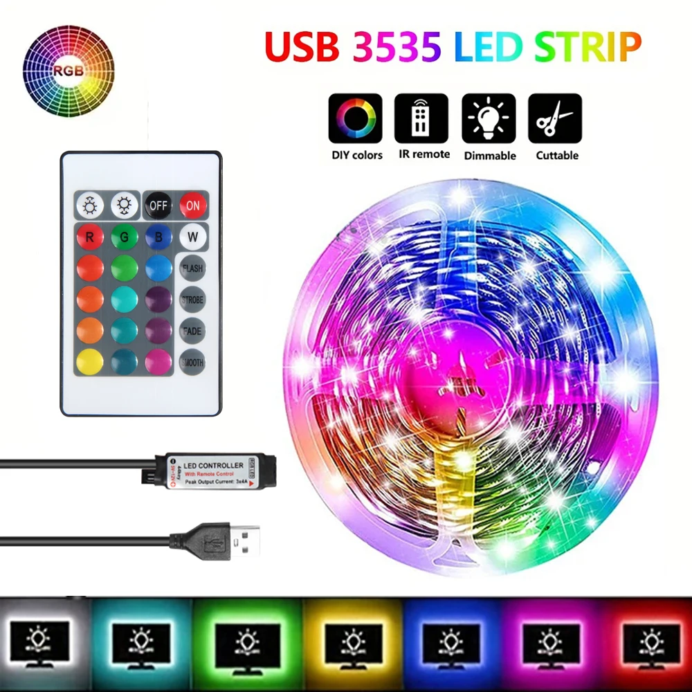 1/2/3/5/10/15M USB Led Strip Lights RGB 5050 Infrared Control With 24Key Remote Flexible Diode Decoration For Living Room Lamp