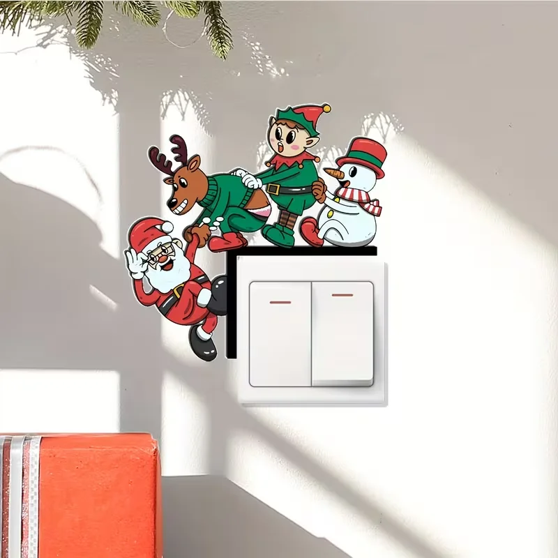 1pc Merry Christmas Switch Stickers - Fun Santa Claus and Snowman Wall Stickers - Light Switch Window Decoration Stickers