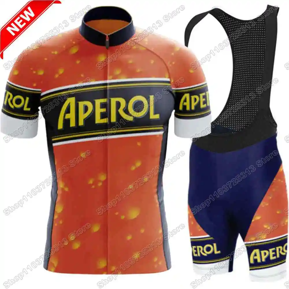 2025 Aperol-Spritz-Beer Radtrikot-Set Orange Fahrradbekleidung Herren Sommer Rennrad Shirts Anzug Fahrrad Trägerhose MTB Wear
