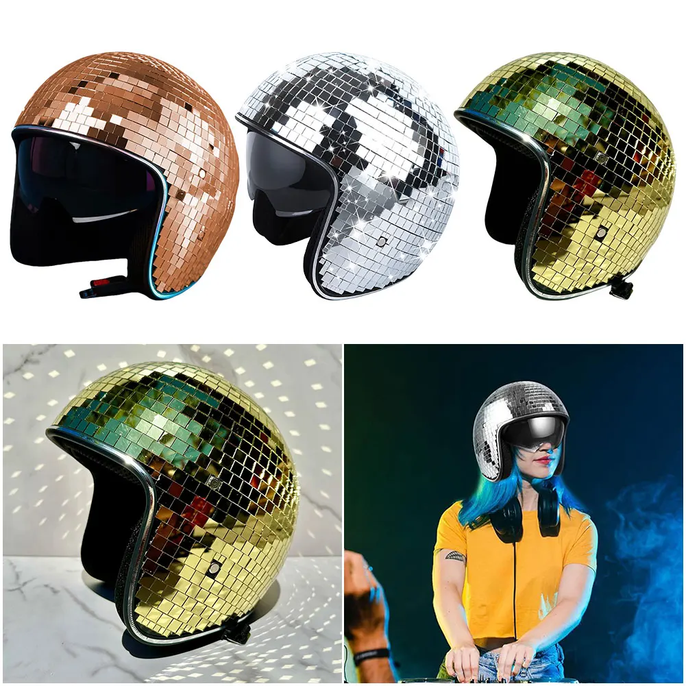 

Disco Helmet Glitter Mirror Glass Punk Costume Hat Mirror Glitter Ball Helmets Hat for Women Men DJ Club Stage Bar Party Wedding