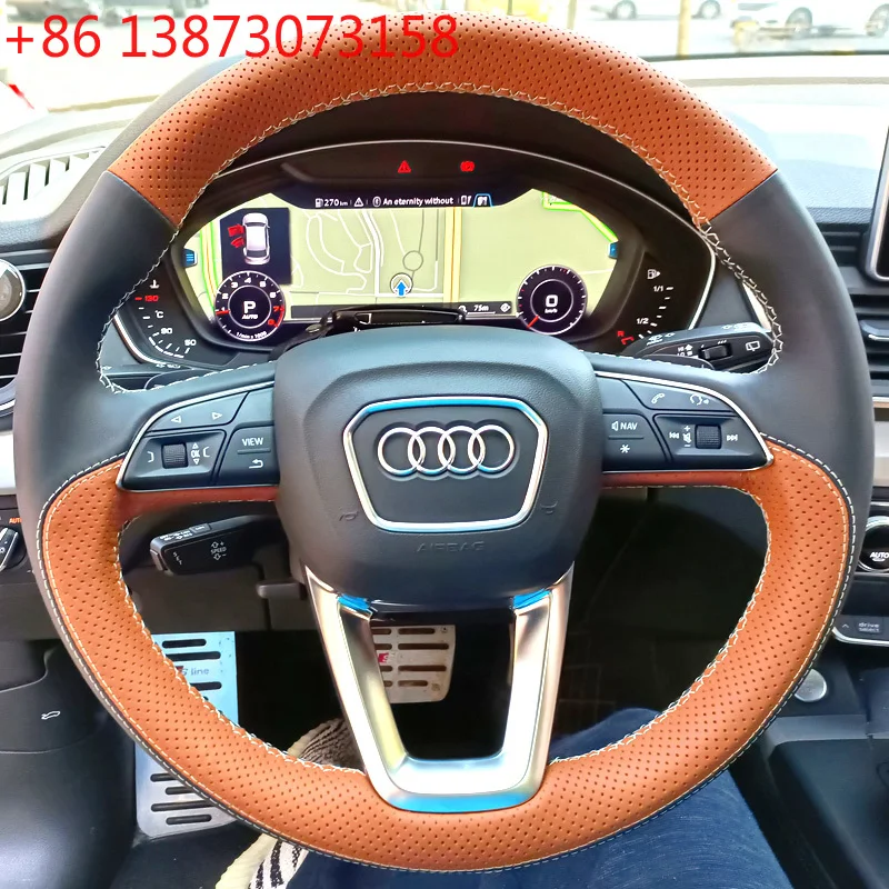 Hand-Stitched Wheel Cover for Audi A4 B9 8W Q5l Q7 Q3 Q8 SQ5 A6L A7 A8 Car Steering Wheel Cover DIY Leather Car Accessory