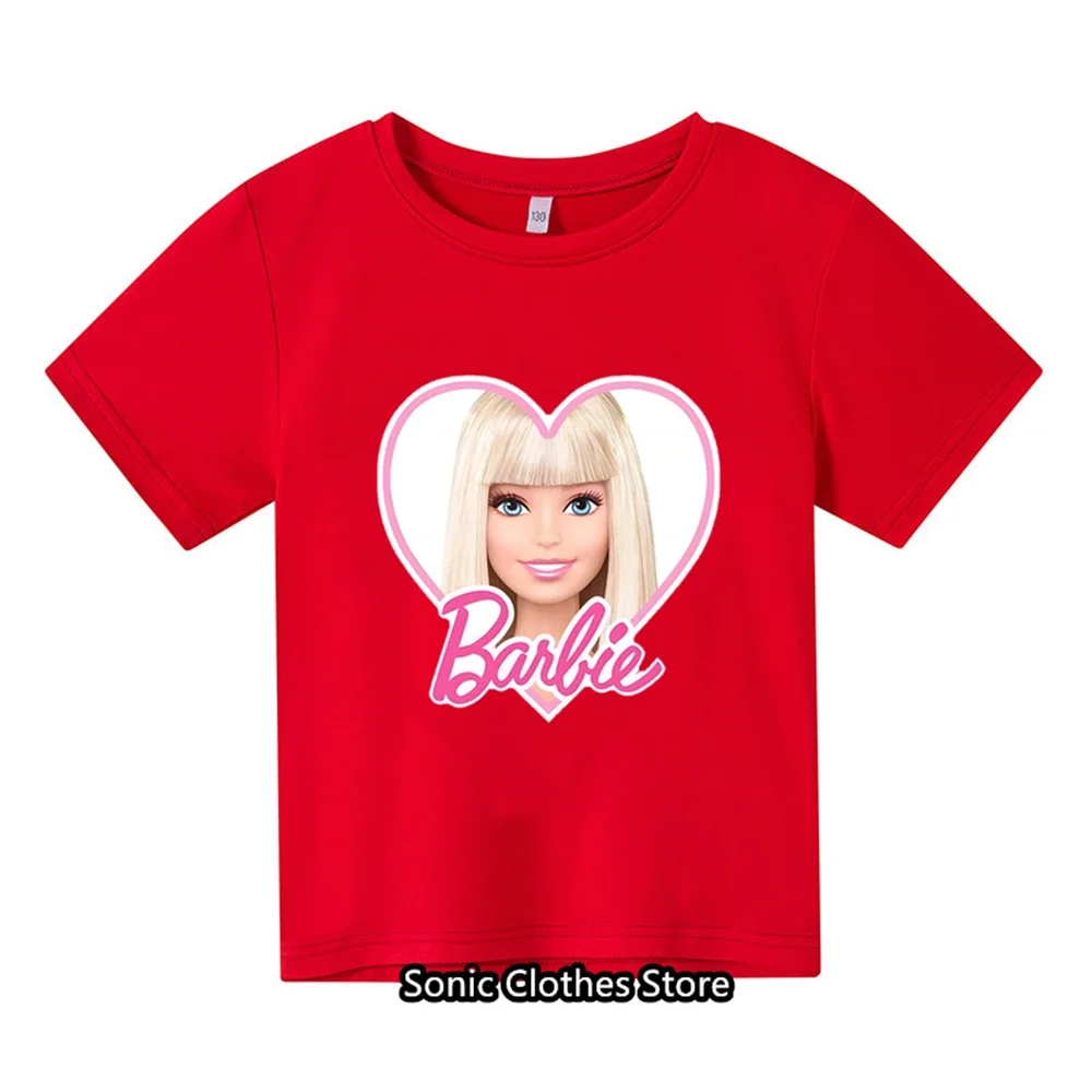 Kawaii Barbie Short Sleeve Summer Anime Cartoon Boys Girls Soft Round Neck T Shirts Oversized Fashion Y2K White Tees Tops Gifts