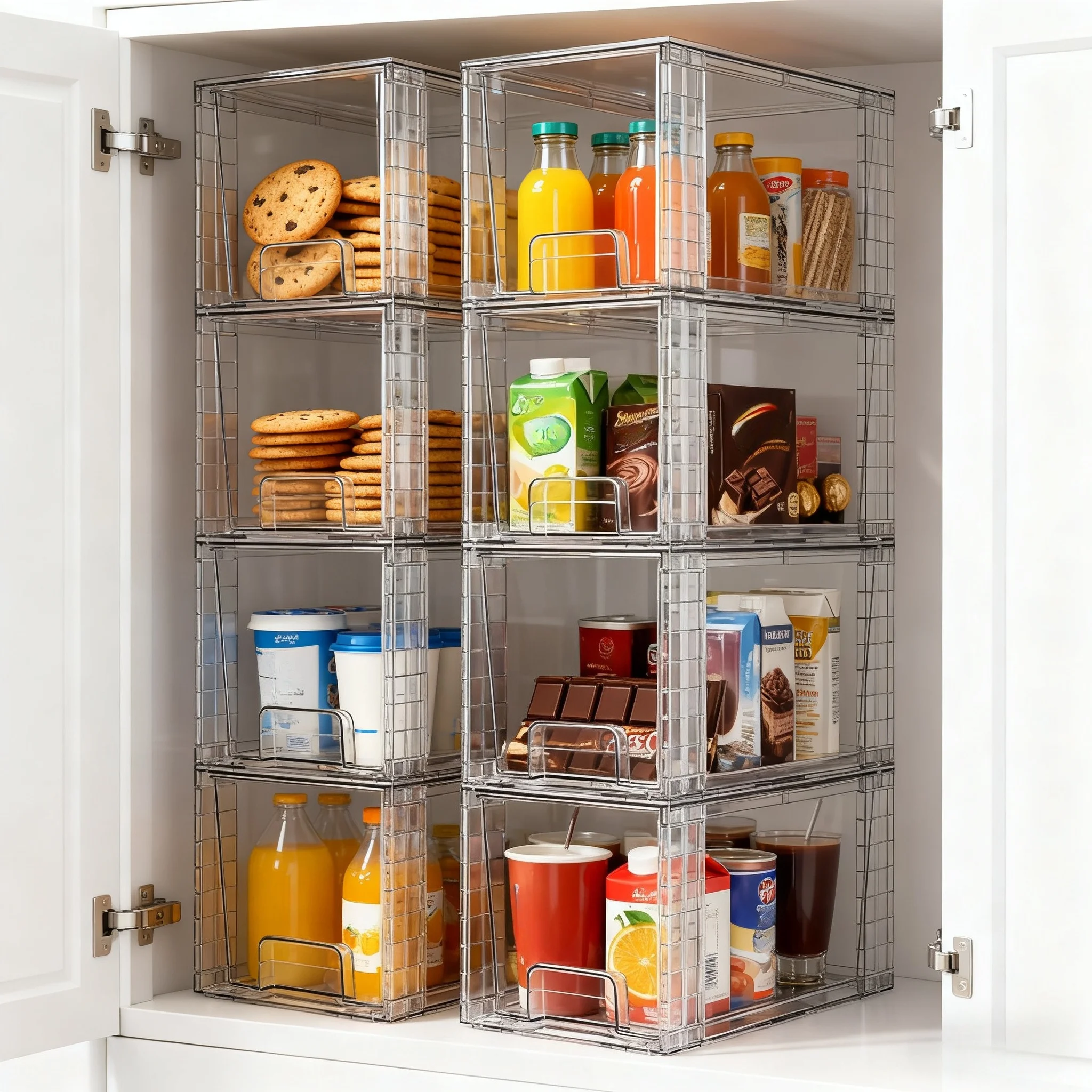 

us2/4/6/8pcs Large Stackable Clear Acrylic Food Storage Bins With Lids | Kitchen Pantry Organizer Boxes, Cabinet Storage Drawers For Dry Food, Snacks, Cereald