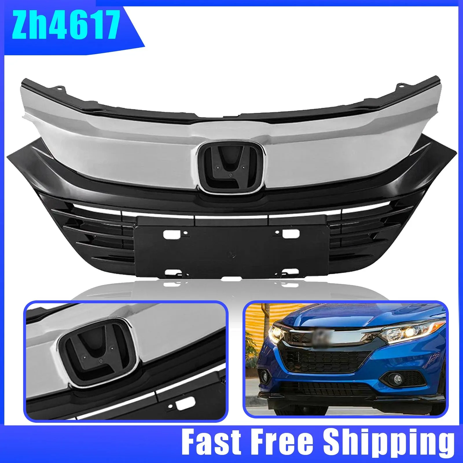 

Chrome Radiator Grille Bumper Grill Fit 2019 2020 2021 Honda HRV HR-V Front Hood