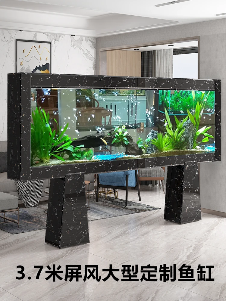 Large fish tank living room floor screen dragon fish tank home office ultra white glass 2 meters 3 meters aquarium customized