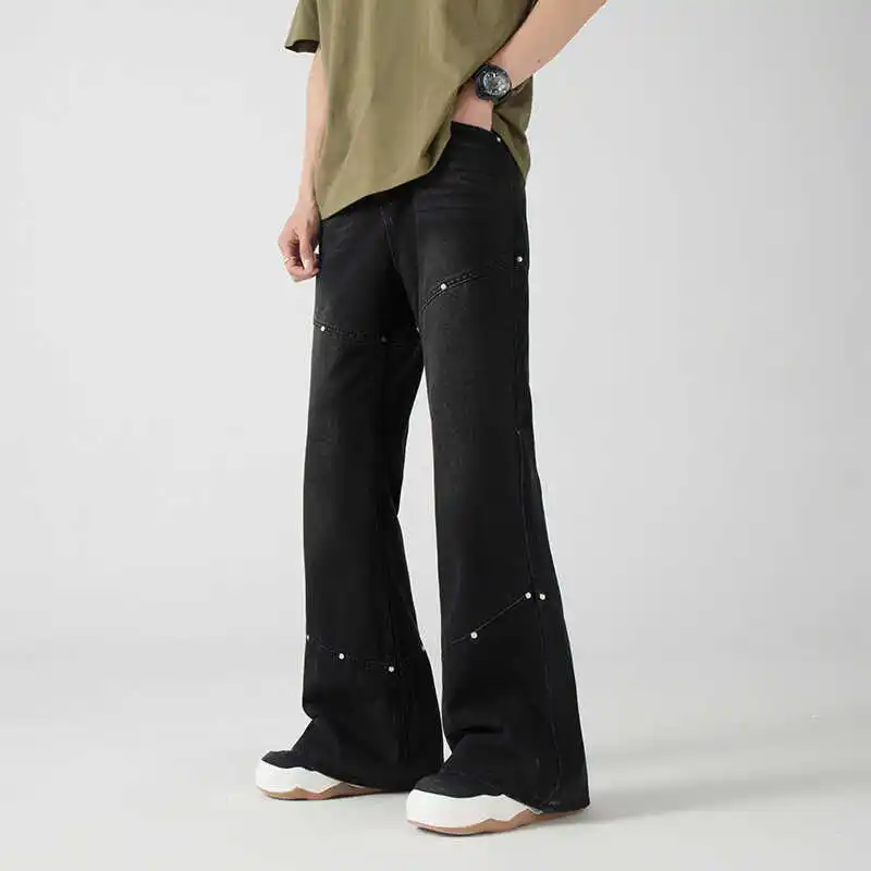 Loose Straight Washed Retro Button Jeans