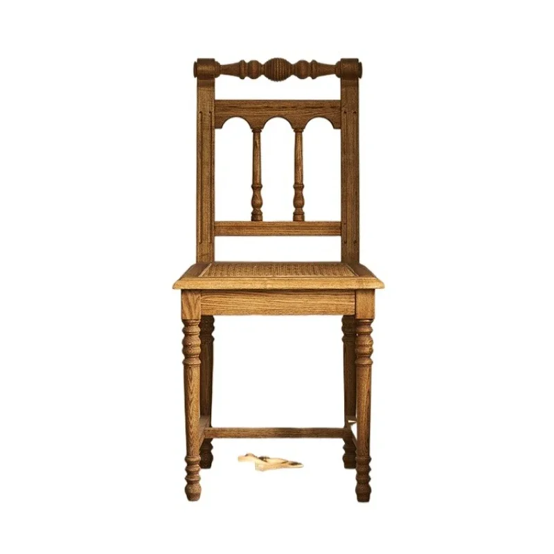

French retro rattan dining chair, breakfast single chair, pure handmade ash wood in the ancient style