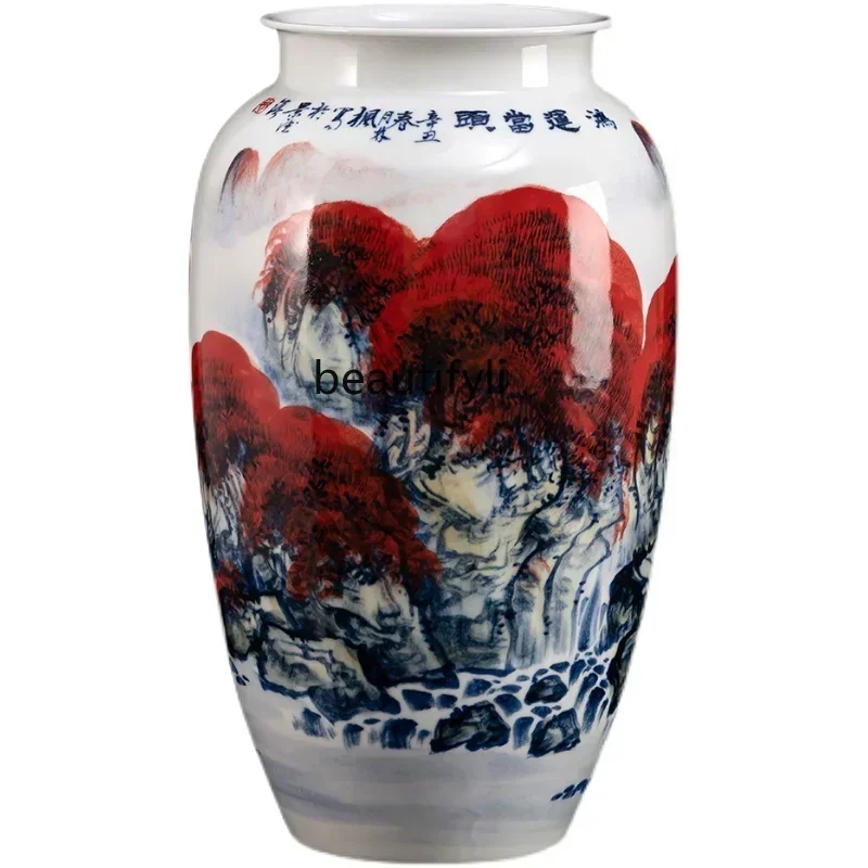 z1x11Opportunity Knocks Hand-Painted Floor Vase Chinese Living Room Painting and Calligraphy Storage Cylinder Decoration Ornamen