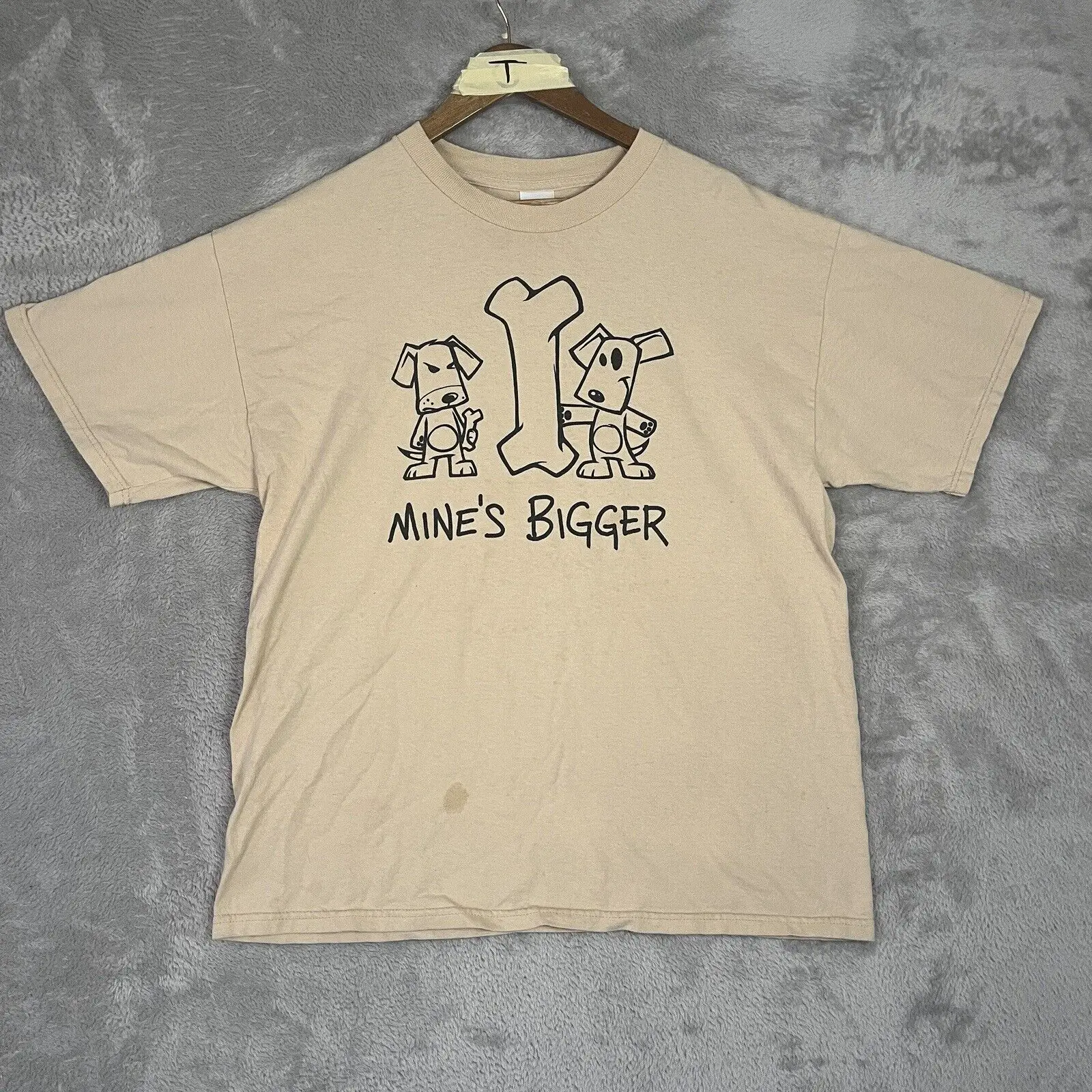 Y2K Dog Humor Shirt Mines Bigger T Shirt Mens Size XL Beige Big Bone Funny