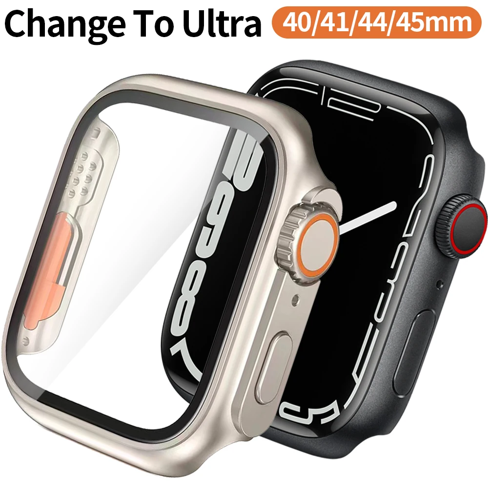 

Glass+Cover for Apple Watch SE/6/5/4 44mm 40mm Case Bumper Change to Ultra Screen Protector Cover for iWatch 8/7 45mm 41mm Case