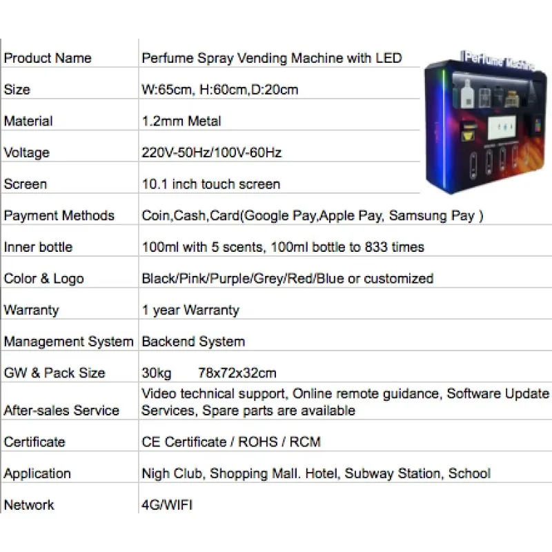 Customized Commercial Grade Automatic Low Price Wall-mounted Perfume Vending Machine LED Lights Fragrance Dispenser