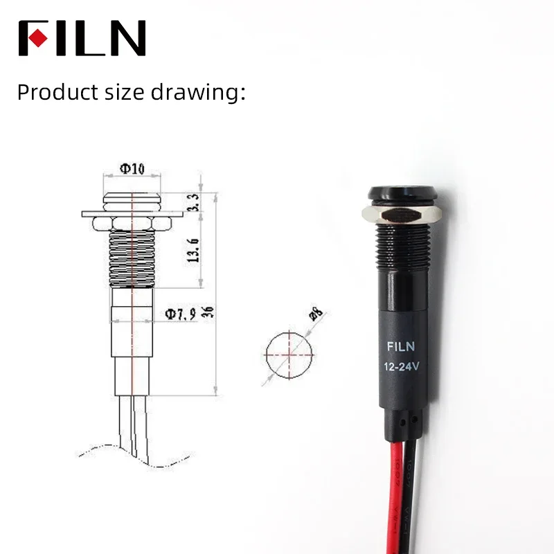 8mm 12v 24V 110V 220V Fém ledes Hajókalauz Ablaktábla Gondolatjel Jeladás Csengőtábla Előzetes értesítés ligh 20cm Kábel Króm Abszolvál autó Csónak Tengerészet