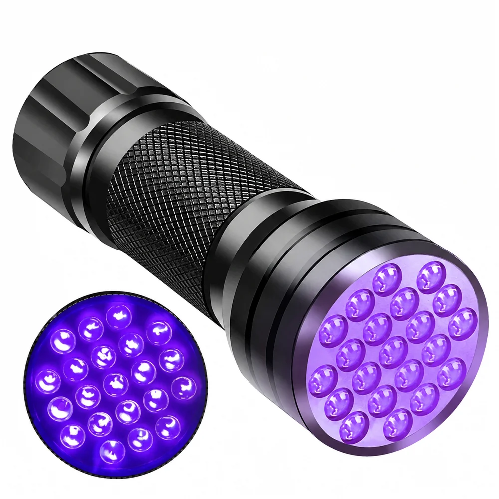 Portable 21 LED UV Blacklight Flashlight, 395nm Mini Ultraviolet Torch for Pet Urine Stain Detection