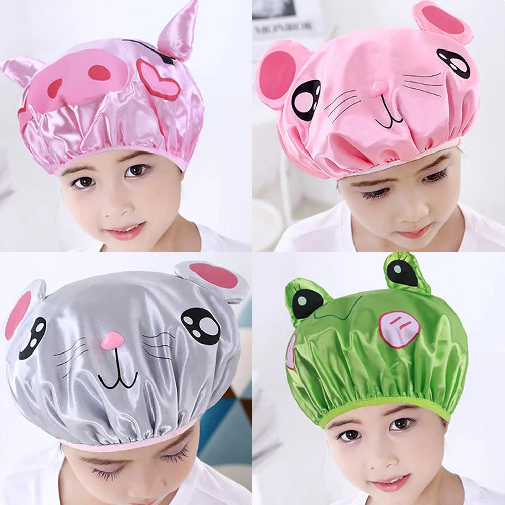 1Pcs Lovely Animal Kids Shower Cap Waterproof Double Layer Bathroom Children Boy Girl Shower Hair Cover Bath Hats Accessories