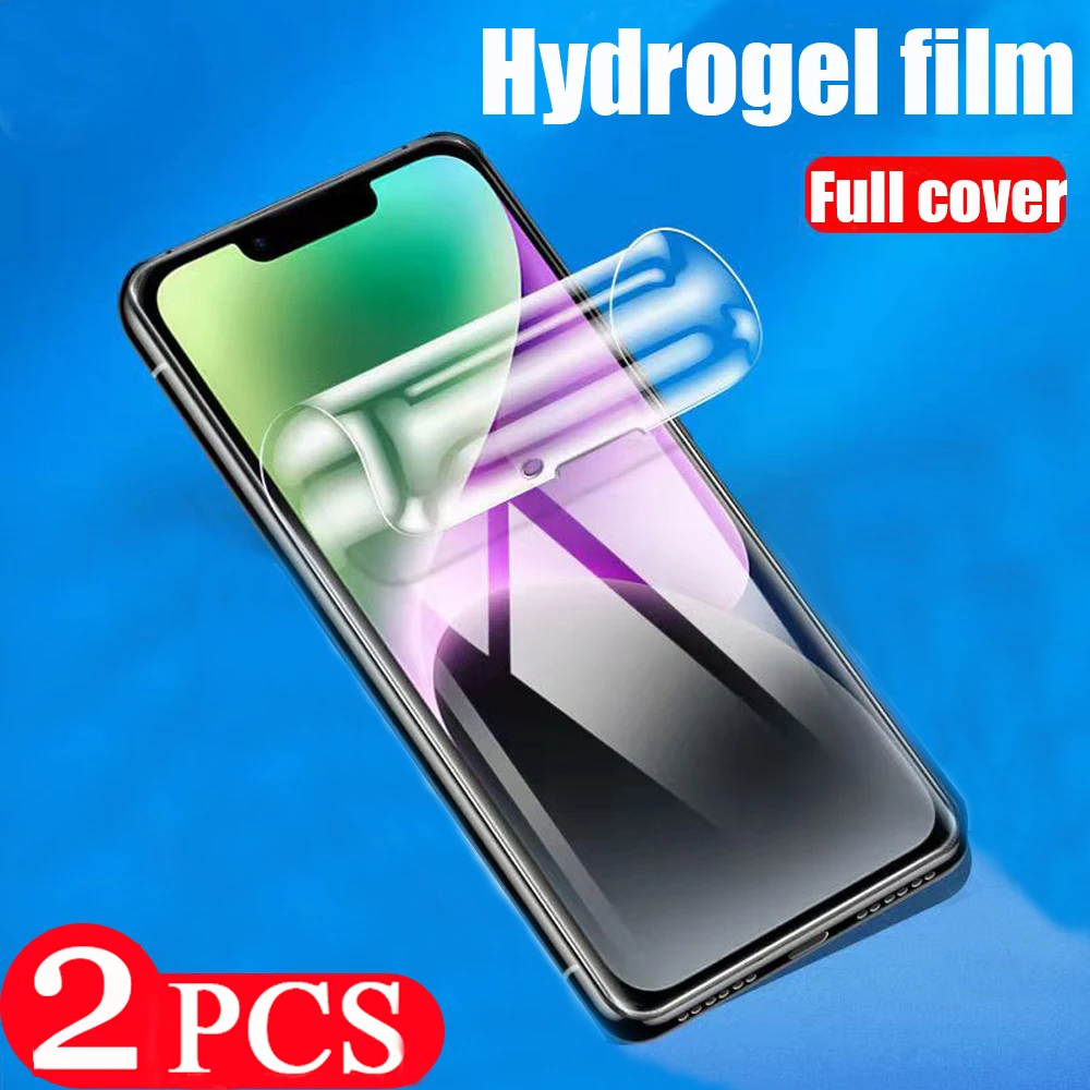 2Pcs For iPhone 13 14 11 Pro Max 12 mini Screen Protector Hydrogel Film For iPhone 14 8 7 Plus 6 XR SE X XS Not Glass Full Cover