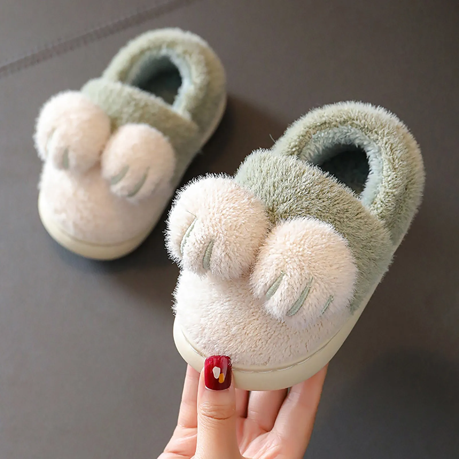 Winter Slippers Toddler Flip Flop Fur Slides Indoor Shoes Warm Fluffy House Cotton Parent-Child Slipper