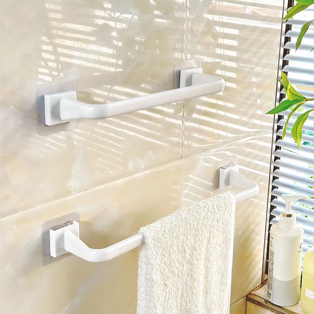 1pc white non perforated towel storage rack multifunctional bathroom slippers storage hair accessories jewelry display rack