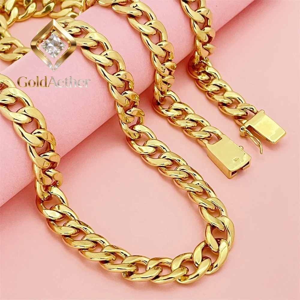 

GoldNouveau 10MM 75CM Side Cuban Chain Necklace Men 24K Gold AU999 - Simple Grand, Outfit Highlight Aura