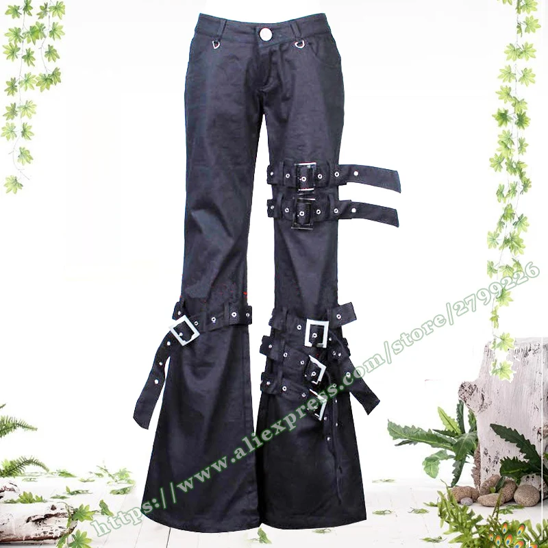 Plus Size Streetwear Y2K Japanese  Punk Retro Micro-Flare Bandage Jeans Female Black Rivets Modis Mens Flared Pants Neutral